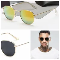 2021 Classic Round Brand Design UV400 Sunglasses Eyewear Metal Gold Frame Sun Glasses Men Women Mirror Polaroid glass Lens 01