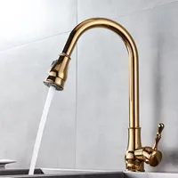 Kitchen Faucets Uythner Modern Faucet Luxury Brass Gold Rotatable Mixer Tap Single Sharp Handle Hole &Cold Water