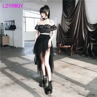 LDYRWQY Busto de cintura alta de LDYRWQY Falda de malla corta delantera y espalda larga 2021 Oficina coreana Lady Ball Bate-Longitud 220210