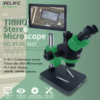Power Tool Sets RL-M3T Professional PCD Motherboard Repair Microscope Binocular Trinocular 7-45x Continuous Zoom 4K med STL2 Long Arm Stand