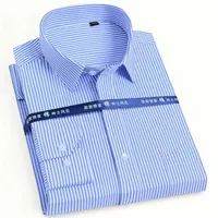 Men's Classic Long Sleeve Solid striped Basic Dress Shirts Single Patch Pocket Formal Business Standard-fit Office Social Shirt 220118