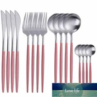 مجموعة أدوات المائدة الفولاذ المقاوم للصدأ مجموعة 16pcs الوردي الفضة السكاكين مجموعة مطبخ عشاء سكاكين الشوك الشوكات أطباق ماتي