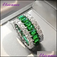 Solitaire Anillo Anillos Joyería Elsieunee 100% 925 Sterling Sier creado Moissanite Emerald Piedra preciosa para mujeres Aniversario Cóctel Fiesta FINE