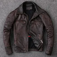 Мужские куртки 2021 мужчины коровьей пальто натуральная кожаная куртка винтажная стиль мужская одежда мотоциклетки байкер