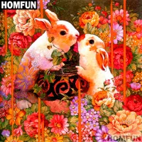 Homfunフルスクエア/ラウンドドリル5D DIYダイヤモンド絵画「動物のウサギ」3D刺繍クロスステッチ5D家の装飾ギフトA01619 Q0805
