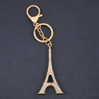 Nyckelringar FloLa Gold Big Eiffeltornet Keychain Tillbehör Hängsmycke Pare Rhinestone Key Rings Bilväska Charm Trendiga Smycken Gåvor KCHA12