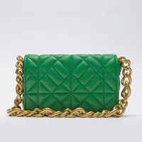Ins Chic Laides Green Shoulder Bag Small Flap Women Trendy Gold Metal Chain Soft PU Handbags For Luxury bolso mujer 220119