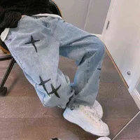Geborduurde Jeans Mannen Rechte Broek Herfst 2022 Nieuwe Koreaanse Mode High Street Hip-Hop Stijl Losse Brede a ￩t￩ tendance 0214