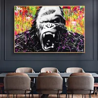 Abstrakte bunte Gorilla-Graffiti-Affe Poster und Drucke Leinwand-Gemälde Wandkunstbilder für Wohnzimmer-Zimmer-Wohnkultur (kein Frame)