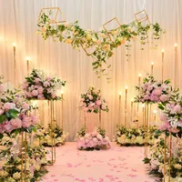 Decoratieve bloemen krans gids bloem stadium receptie bal kunstmatige rij boogarrangement bruiloft scène lay-out partij ijzeren achtergrond