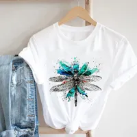 Kvinnor 2021 akvarell slända utskrift söt kawaii tryck sommarskjorta t-tröjor topp t grafiska kvinnliga damer kvinna tee t-shirt