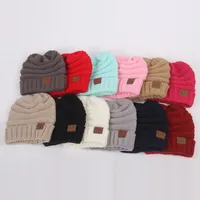 HOT Kids Knitted Hats Beanie Chunky Skull Caps Winter Cable Knit Slouchy Crochet Hats Outdoor Warm Winter caps 12 Colors