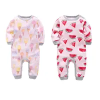 Jumpsuits Honeyzone Cotton Infant Born Baby Girl Romper 2Pcs Printed Watermelon Ice-cream Jumpsuit Spring Autumn Playsuit Outfits