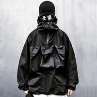 Men's Jackets CN(Origin) Dark Loose Turtleneck Multi-pocket Functional Punk Style Windbreaker Fashion Jacket Men Clothing