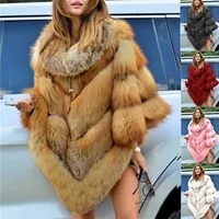 Faux manteau de fourrure Femmes hiver chauds surdimensionné sources longues à manches longues de luxe Cape Poncho Outboat Pull Veste Outwear Plus Taille 211119