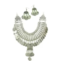 Pendientes Collar Gypsy Big Chunky Coin Tassel Choker Sets for Women Turkish India Jhumka Jewelry Jewelry Regalo