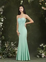 Under $ 40 Burgundy Prom Evening Designer tillfälle Klänningar Mermaid Sheer Neck Appliqued Sequins Lång Brudtärna Klänningar Klänningar CPS1899