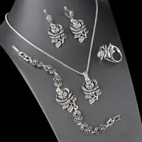 Confezione del partito Retro Rose Shape Signore collana e orecchini Set di orecchini in lega flower anello floreale braccialetto personalizzato regalo di anniversario di compleanno