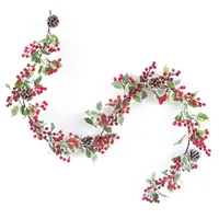 Декоративные цветы венки 1,8 м Искусственная красная ягодная гирлянда с сосновым конусом Зеленые листья для рождественского фестиваля камин макет сад де