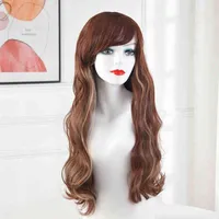 Oblique bangs long curly hair women's ffy straight high temperature silk wig head set