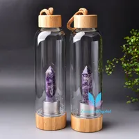 Kristallflasche Tragbare Natürliche Reiki Quarz Edelstein Point Cup Multi-Farbige Drink Healing 500ml Wandern Camping Hydratation Zubehör