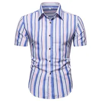 Homme Chemises occasionnelles Shirts Blue Robe Chemise Mens Slim Fit Fashion Summer Impressions À Manches courtes Porter Daily Porter Office Plus Taille Vêtements