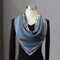 Мода CHIC двухсторонний печать шелковые шарфы для женщин 88 * 88см леди квадратный шарф большой шалью обернуть синий хиджаб пашмина зимний глушитель шеи теплый шейный дворик женский