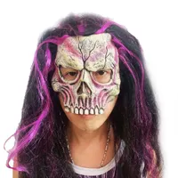 Mor Saç Buctteeth Kafatası Maskesi Cadılar Bayramı Kostüm Sahne Parti Rolü Oyna Cosplay Headgear