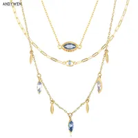 Andywen 925 sterling argento oro impilabile blu zircone cz fascino collana matrimonio choker catena lunga gioielli di lusso gioielli bei gioielli