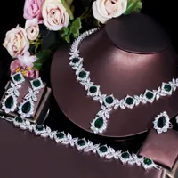 Pendientes Collar Cwwzircones Lujo Green Green CZ Mujeres Traje de Boda Joyería 4 PCS Africano Dubai Bridal Party Jewelry Sets T597