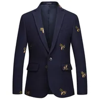 Abeja bordado blazer slim fit masculino abiti uomo bodas de boda tweed lana para hombres elegante traje chaqueta