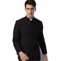 (Jacket + Pants Tie) Men Business Suits Trousers Chinese Tunic Suit Black Arrival Large Size Traditional Mandarin Men's & Blazers