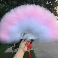 Partido Favor Fluffy Soft Chinese Style Feather Fan Para Adereços De Dança Presente De Aniversário De Casamento Mão Dobrável Bola De Teatro
