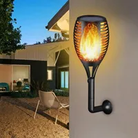 Rasenlampen Flamme flackern 96LED Solar Wandlampe Outdoor Wasserdichte Zaun Dekoration Home Torch Light Gartenkorridor Z6W5