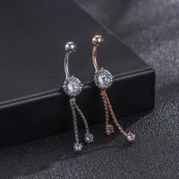 Zircon Navel Ring Tassel Dangle Belly Button Rings for Women Girls Barbell Crystal Body Piercing Jewelry