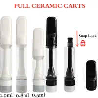 1.0ML Full Ceramic Vape Cartridges D8 vapes pen cartridge USA STOCK Atomizers 0.5ml 0.8ml 510 Disposable Carts Childproof Snap Top Thick Oil Lead Free No Heavy Metal