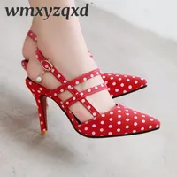 Zapatos de verano Mujer Polka Polka Toe tacones delgados 2021 Mujer sexy de goma de goma de goma damas sandalias wmxyzqxd