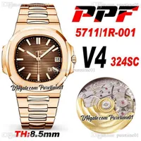 PPF v4 5711-1A-012 A324SC PP324SC Reloj automático para hombre 18K Gold Rose Grey TEXTURATE Dial de la textura Pulsera de acero inoxidable 8.5mm Espesor Super Edición Puretime D4