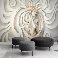 3D персонаж обои Wallpaper тисненая скульптура носить золотой круг красоты красоты гостиная спальня фон украшения стены росписи обои