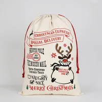 Nya julklappspåsar Stor ekologisk tungt dukväska Santa säck Drawstring väska med renar santa Claus säckväskor för barn