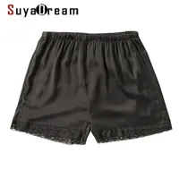 SuyaDream Woman Silk Shorts Black 100%Natural Lace Summer 210702