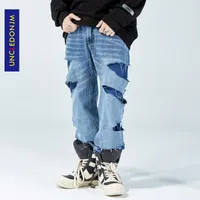 Heren jeans Unceledonjm Patchwork Men Ontwerper voor Distressed Hip Hop Baggy Dames Ripped Ed982