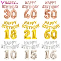 1 세트 행복 한 모년 Foil leter Number Balloon 10 15 16 16 16 21 30 40 50 년 생일 파티 장식 성인 어린이 Ballons Y0929