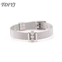 Charm Bracelets TDIYJ Crystal Keeper Bracelet Set With Stainless Steel Mesh Armband Rubber Stopper Sparkling Trio Slide Charms For Lovers' G