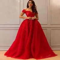 Abiti da festa Dreamy Dreamy Bridal Red serata fuori dalla spalla Sweetheart Maniche corte perline Appliques Sequines Vestido De Festa 2021