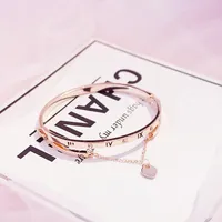 Оптом - розовые золотые браслеты из нержавеющей стали браслеты женские сердца навсегда любят бренд шарм браслет для женщин знаменитые украшения