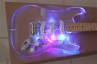Гитара 2021 Акриловый кристалл прозрачный 6-струнный электрический бас цвет светодиодный мигающий клен ксилофон шеи гитары Guitarra