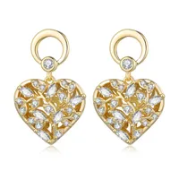 Zircon Hollow Heart Plant Drop Earrings for Women Gold Color Metal Circle Pendant Wedding Earring Boucle D'Oreille Femme 2021 Dangle Chand