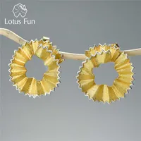 Lotus Fun Creative Pencil Shavings Design Stud Earrings Real 925 Sterling Silver 18K Gold Earrings for Women Gift Fine Jewelry 220121