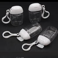 30ML Hand Sanitizer Bottle With Key Ring Hook Clear Transparent Plastic Refillable Containers Travel Bottles Whole4887515D